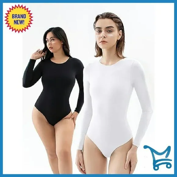 Long Sleeve Crew Neck Bodysuit Second-Skin Fit Snap Closure - Picture 6 of 7